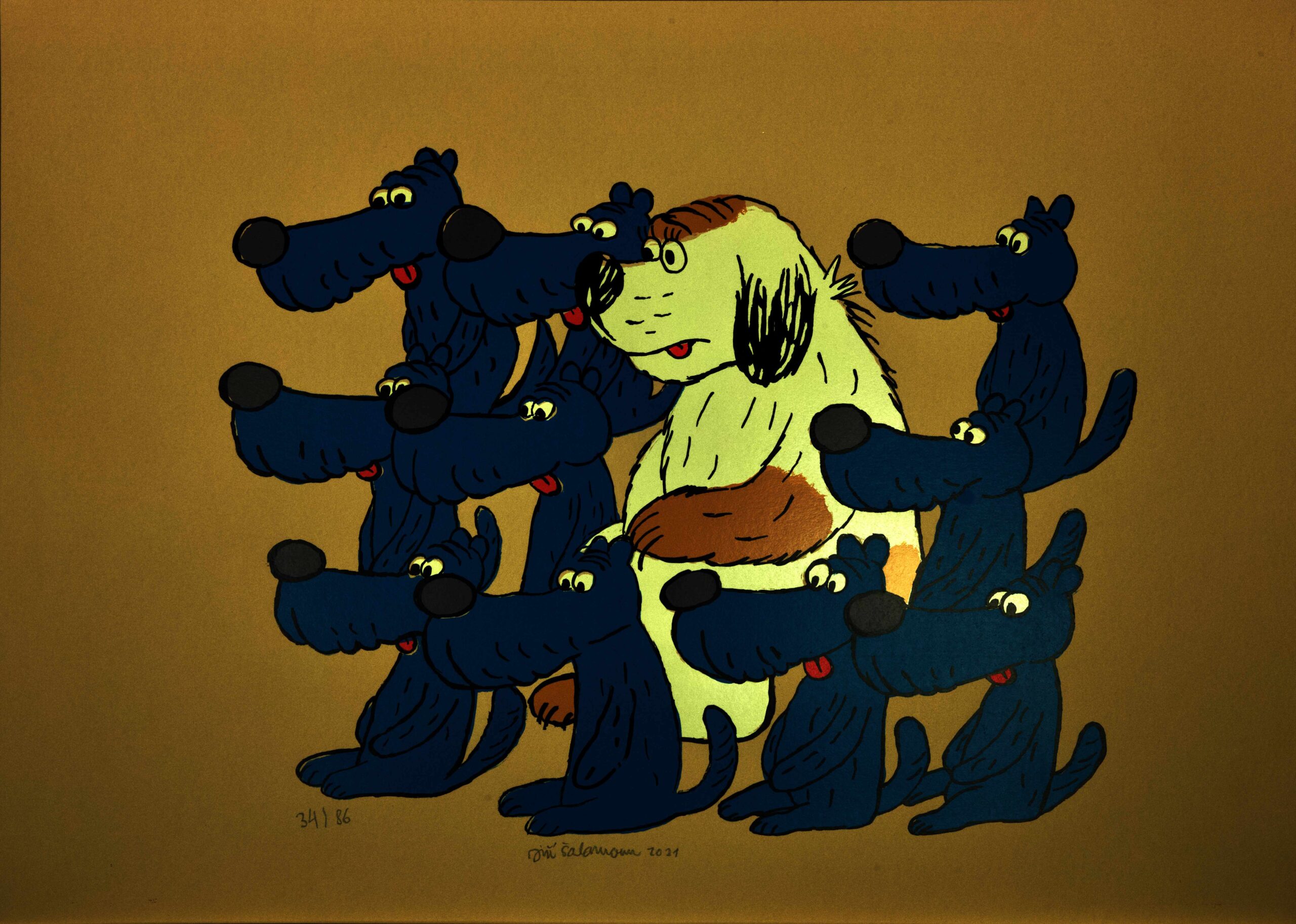 Obrázek díla Maxipes Fík - v autě, s modrými psi od Jiří Šalamoun